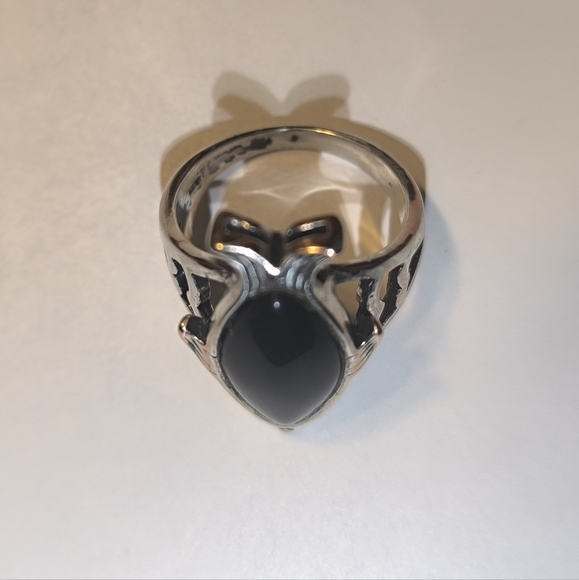 Large Textured Fish Black Onyx Sterling Silver Men Unisex Ring Size 10 - Picture 6 of 17